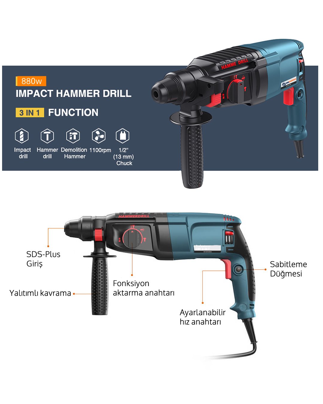 Bosch Plus BP004 Elektrikli 3 lü Grup Set kırıcı delici