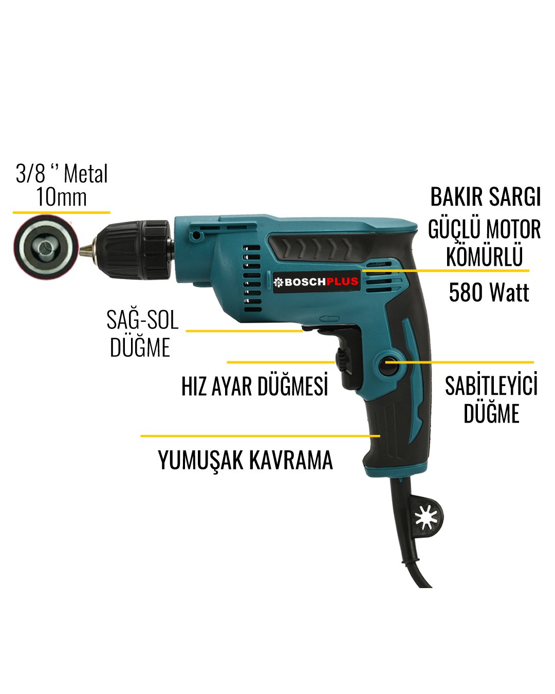 Bosch Plus BP004 Elektrikli 3 lü Grup Set 10mm vidalama matkap