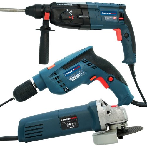 BoschPlus BP005 Elektrikli 3 lü Set 13mm Darbeli Vidalama + Kırıcı Delici Matkap + 125 mm Avuç Taşlama