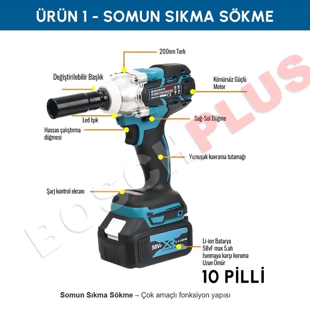 Bosch Plus BP007 Akülü Ultra 3lü Set somun sıkma özellikleri