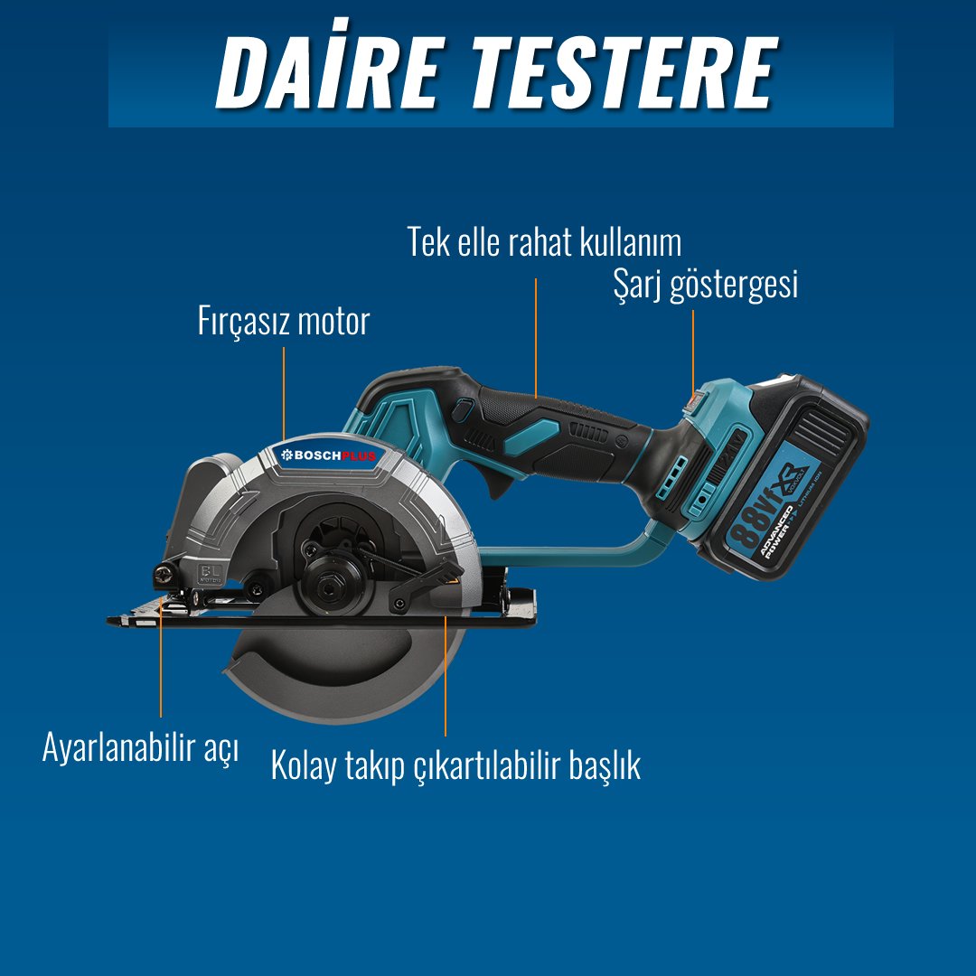 Bosch Plus BP009 Akülü Süper 6lı Set Makina 88vf 5ah daire testere