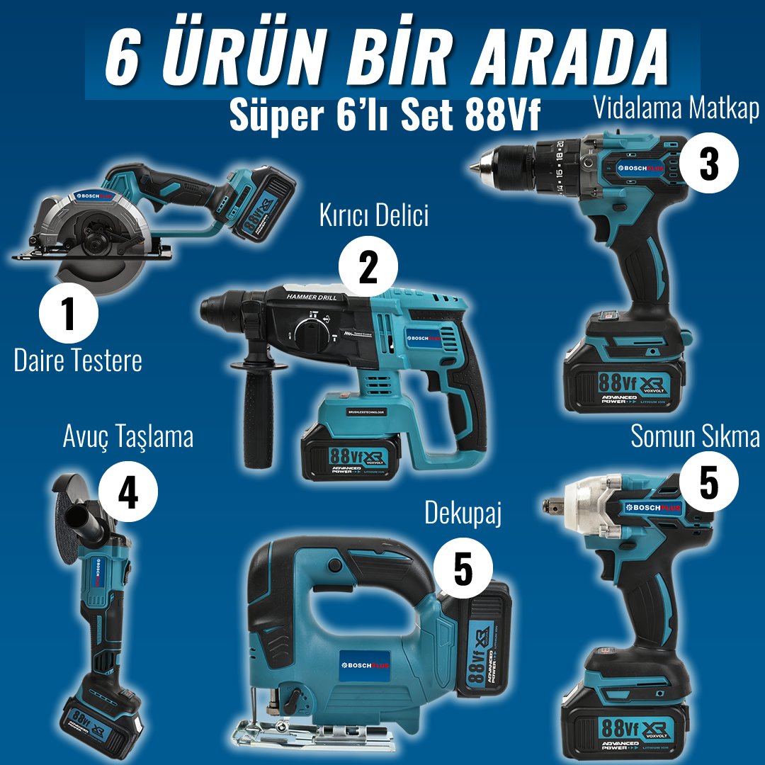 Bosch Plus BP009 Akülü Süper 6lı Set Makina 88vf 5ah model ve fiyatları