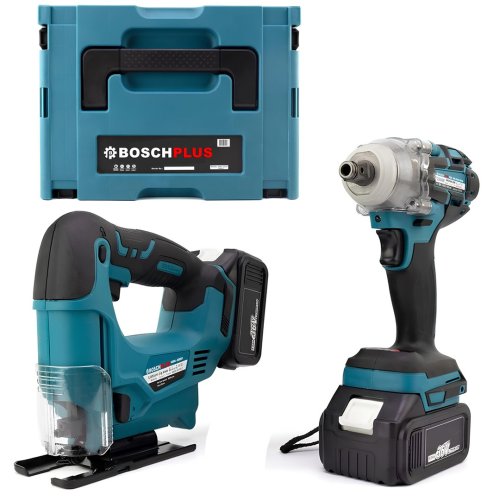 BoschPlus BP014 Akülü Kömürsüz 2li Set Ayarlanabilir Dekupaj Testere ve 350Nm Somun Sıkma Sökme 36V 5ah (Mavi)