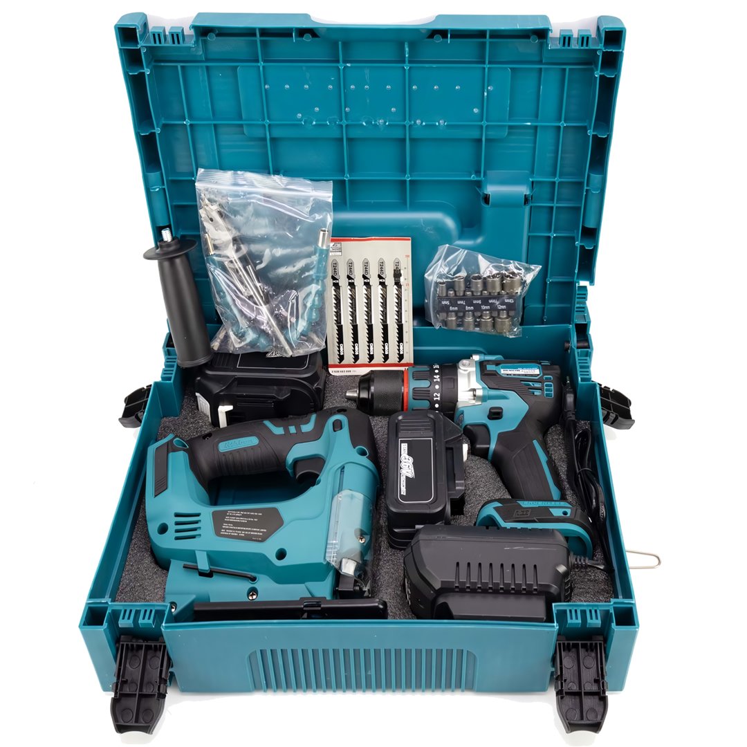 BoschPlus BP014 Akülü Kömürsüz Motor 2li Set Ayarlanabilir Dekupaj Testere ve Çelik Mandren Vidalama Matkap 36V 5ah (Mavi) Çantası