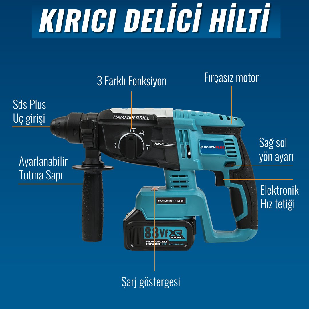 Bosch Plus BP015 Akülü Süper 5li Set Makina 88vf 5ah kırıcı delici özellikleri