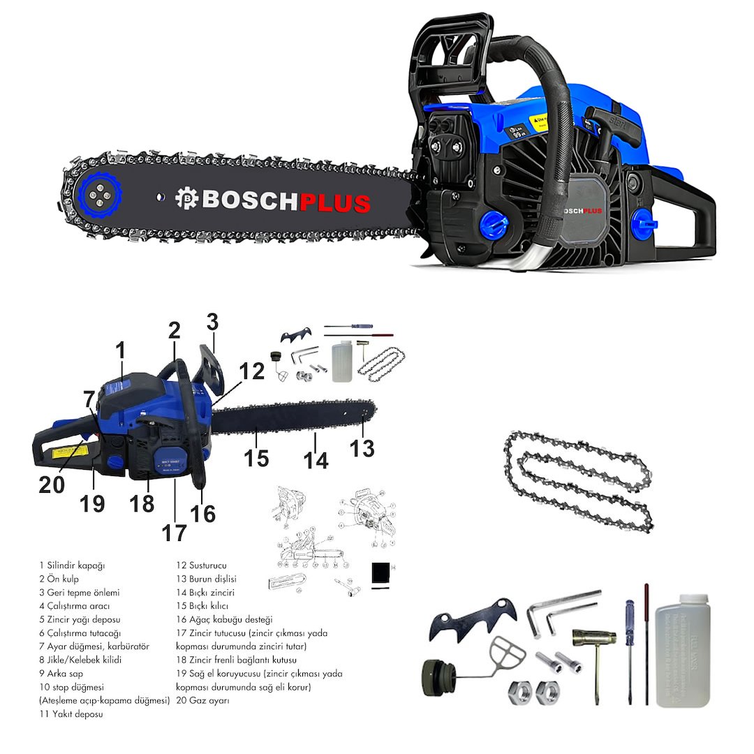 BoschPlus BP016 Benzinli Ağaç Motor Testere Zincirli Ağaç Motoru (Mavi)  özellikleri