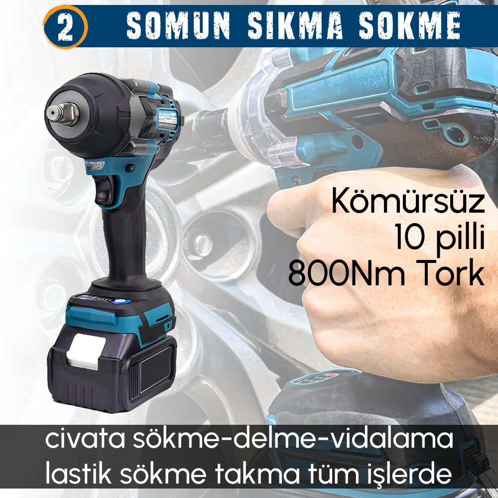 Akülü Kömürsüz 5li Set Makine 800nm somun sökme özellikler