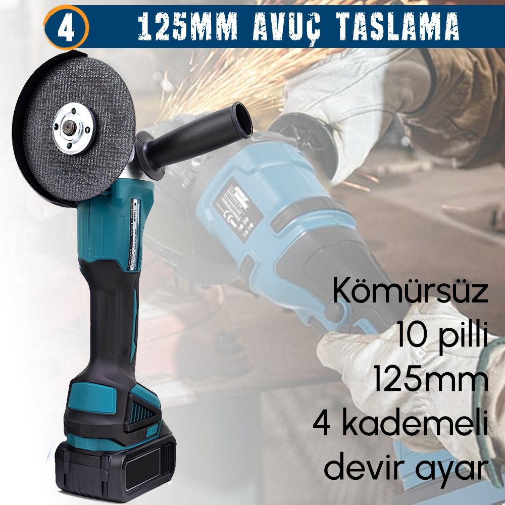 Akülü Kömürsüz 5li Set Makine 125mm avuç taşlama özellikler