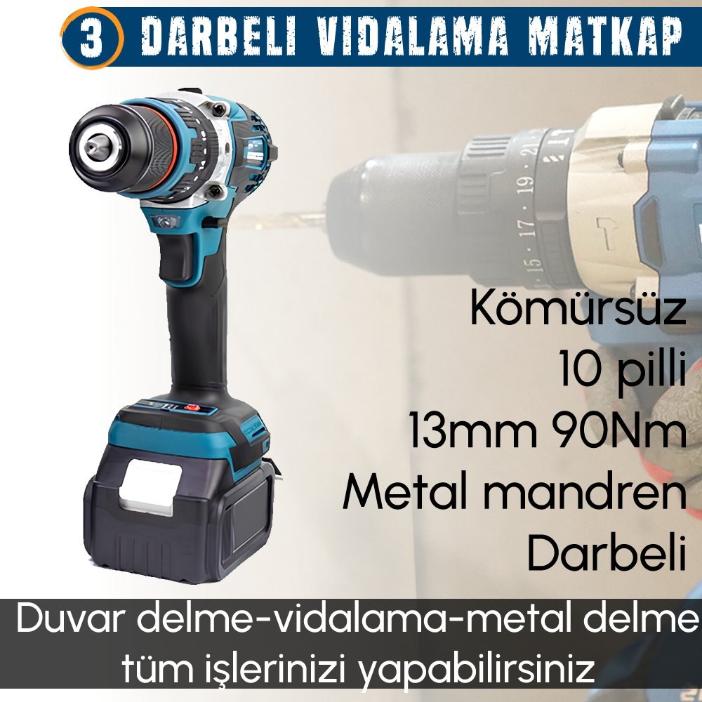 Akülü Kömürsüz 5li Set Makine darbeli vidalama matkap özellikler