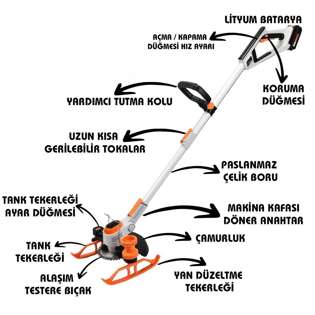 BoschPlus BP021 Profesyonel Çift Akülü Kızaklı Ot, Dal, Çim, Çalı, Biçme Tırpan Makinesi (Turuncu) 58Vf özellikleri