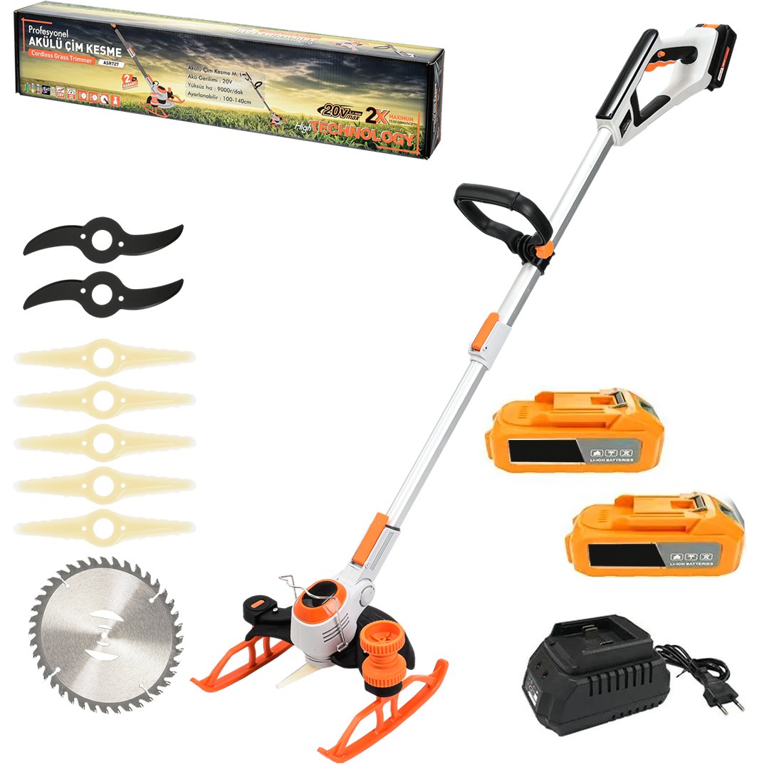 BoschPlus BP021 Profesyonel Çift Akülü Kızaklı Ot, Dal, Çim, Çalı, Biçme Tırpan Makinesi (Turuncu) 88Vf