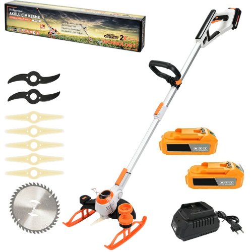 BoschPlus BP021 Profesyonel Çift Akülü Kızaklı Ot, Dal, Çim, Çalı, Biçme Tırpan Makinesi (Turuncu) 88Vf