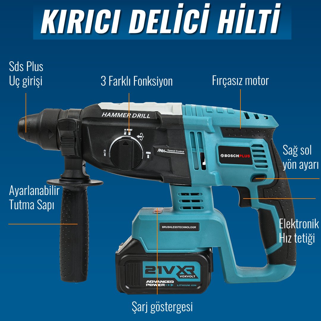 BoschPlus  Akülü Süper 6li Set Makina 88vf 5ah kırıc delici özellikleri