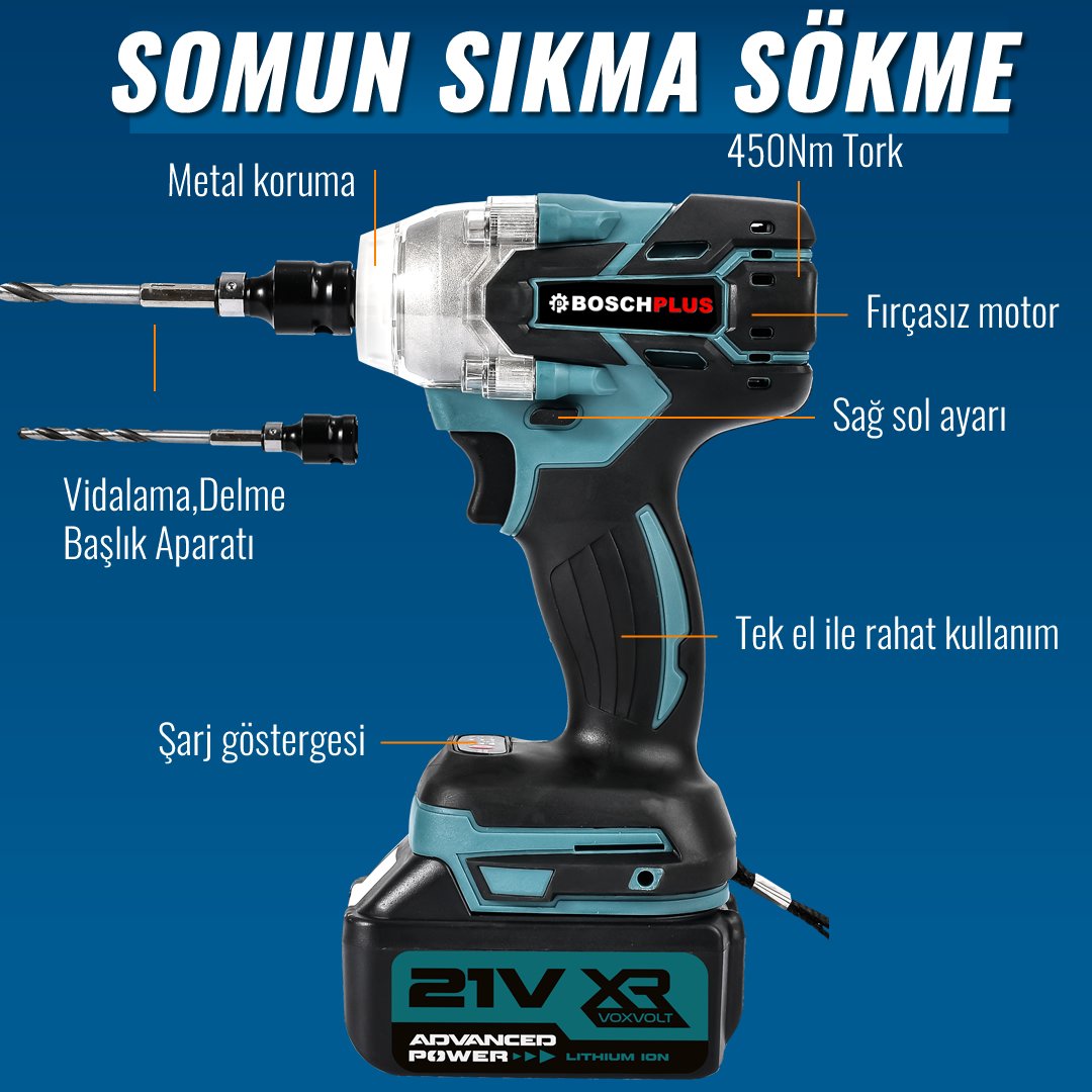 BoschPlus  Akülü Süper 6li Set Makina 88vf 5ah somun sıkma özellikleri
