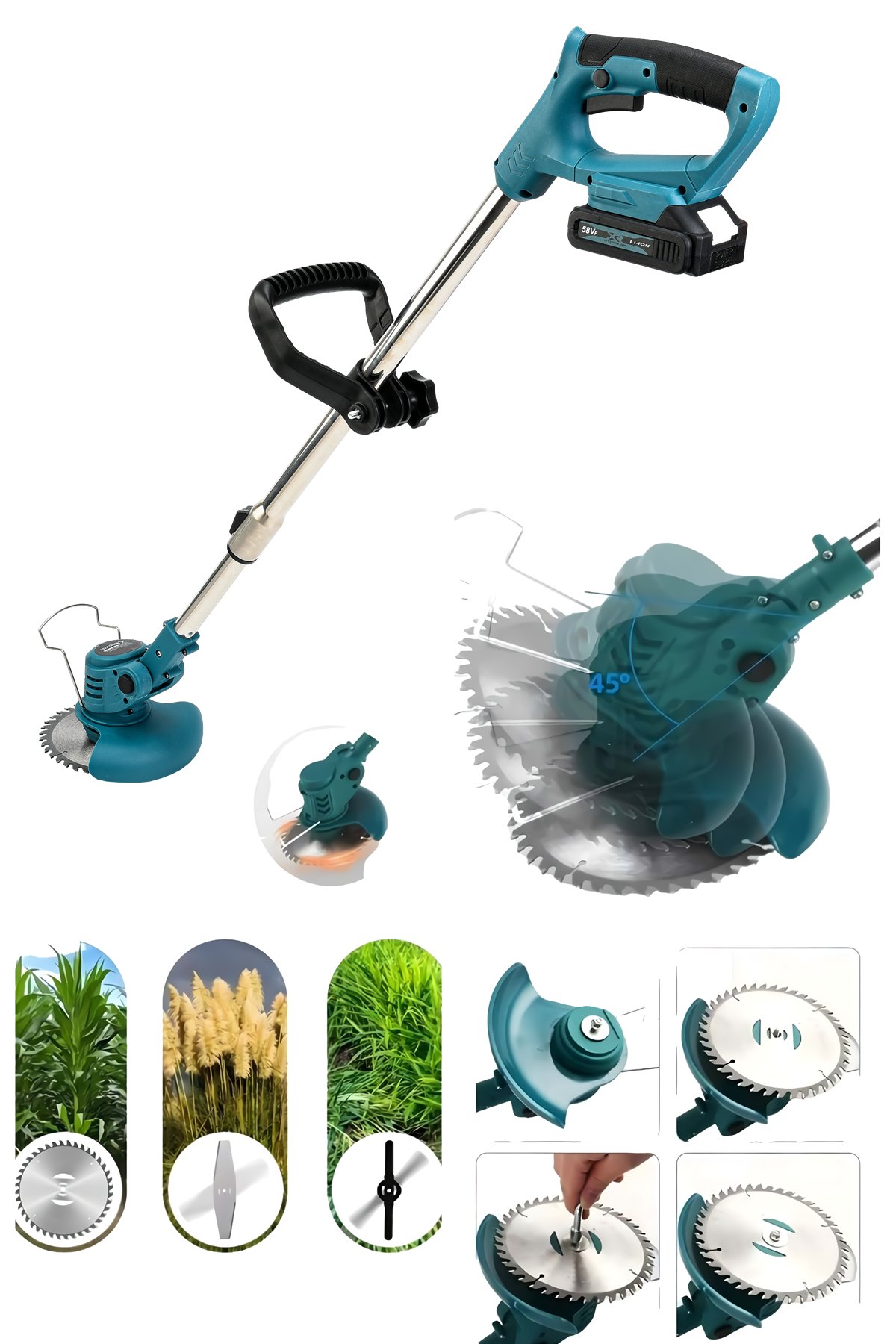 BoschPlus bp023 Akülü Teleskopik Kollu 2li Bahçe Seti + Ot,Çim Biçme Makinesi 58Vf (Mavi) ot biçme kullanımı