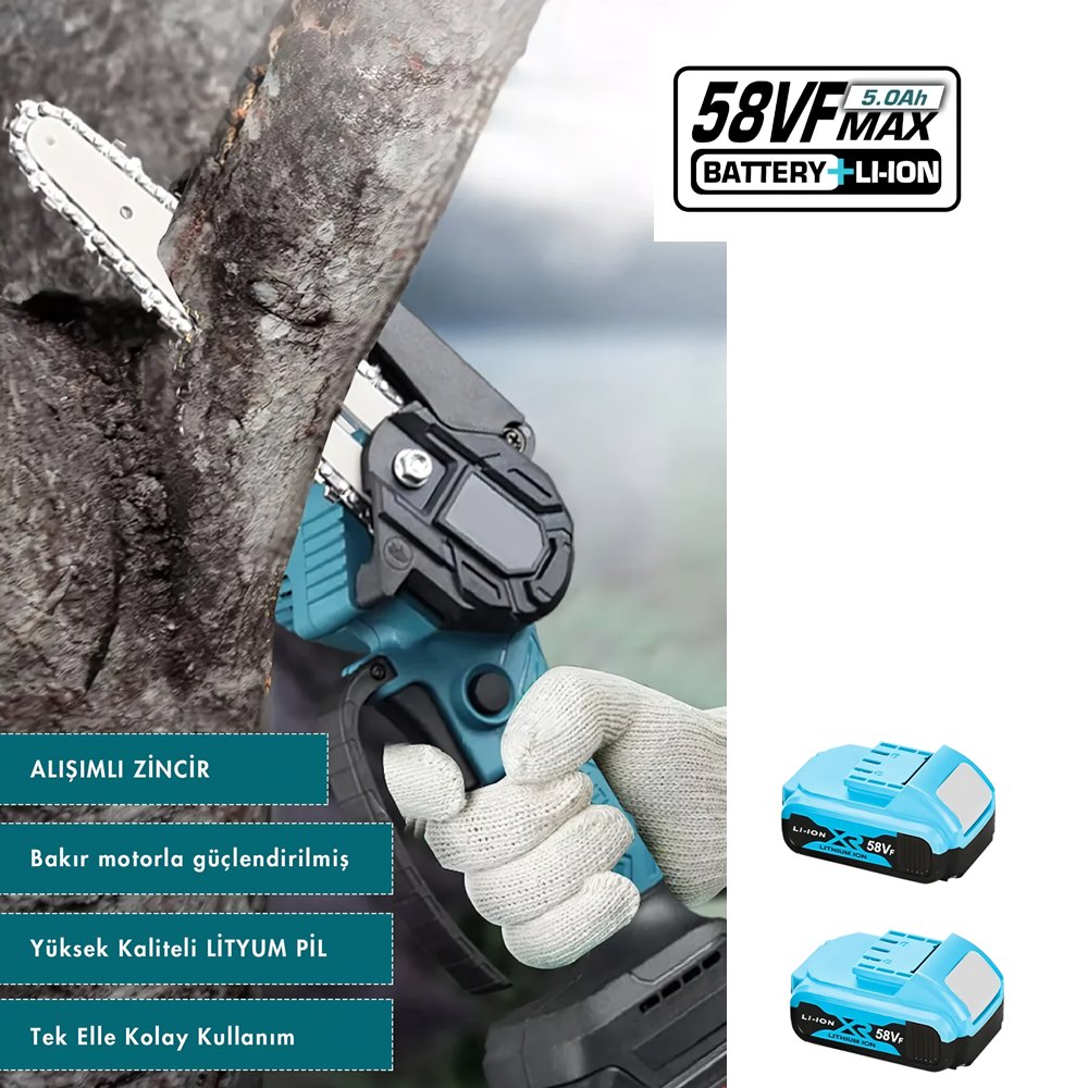 BoschPlus bp023 Akülü Teleskopik Kollu 2li Bahçe Seti + Ot,Çim Biçme Makinesi 58Vf (Mavi) budama testere özellikleri